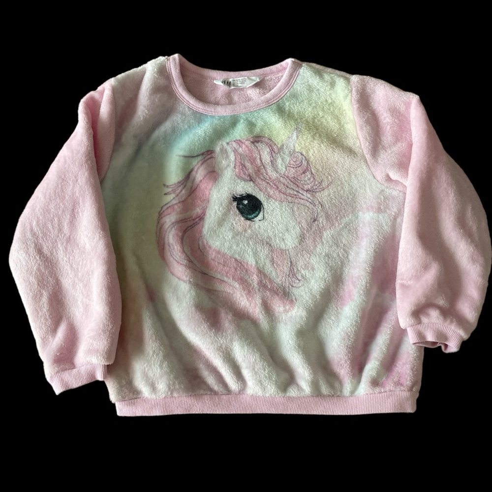 H&M Pink Unicorn Girls Plush Sweater